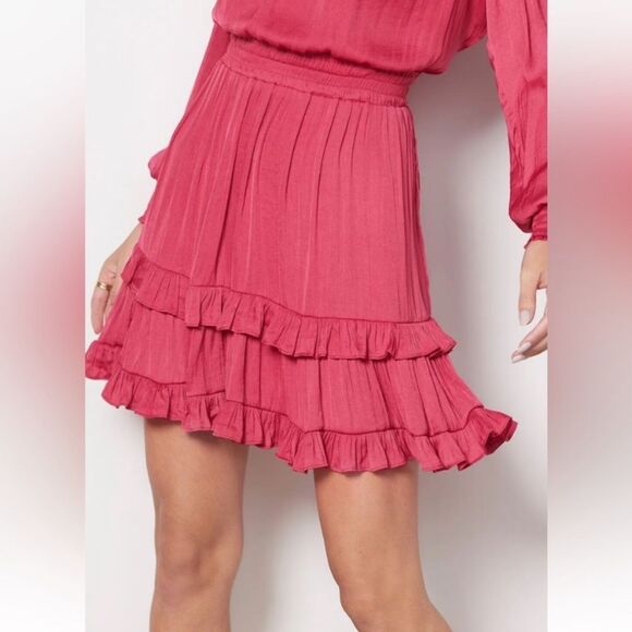 Evereve Hailey Mini Dress Size XS Long Sleeve Ruffle Satin - Picture 2 of 13